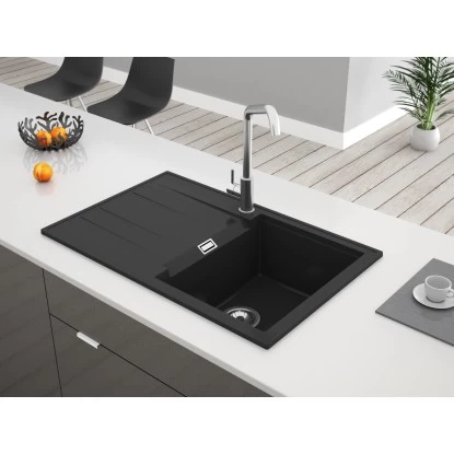 Einbauspüle Granitverbundwerkstoff Schwarz 4 Einbauspüle Granitverbundwerkstoff Schwarz – Bild 2