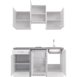 Flex-Well Exclusiv Singleküche Joelina 150 Cm Weiß Matt - Beton Grau -Küchenwerkzeug – los geht’s! 00 4051 NeoG1501001000open