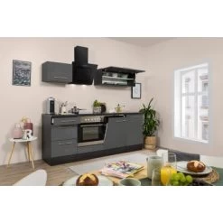 Respekta Premium Küchenzeile 220 Cm Grau Hochglanz-Eiche Grau