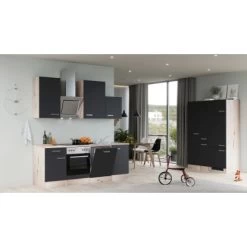 Flex-Well Exclusiv Küchenzeile Lara 360 Cm Anthrazit - San Remo Eiche