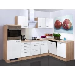 Flex-Well Exclusiv Winkelküche Valero 280x170 Cm Hochglanz Weiß-Sonoma Eiche NB