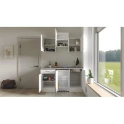 Flex-Well Exclusiv Singleküche Joelina 150 Cm Weiß Matt - Beton Grau -Küchenwerkzeug – los geht’s! 051 NeoG1501001000cam2open