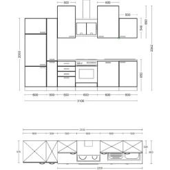 Flex-Well Exclusiv Küchenzeile Capri 310 Cm Schwarz Matt-Endgrain Oak -Küchenwerkzeug – los geht’s! 051 VM G3102604013 28mmAPL