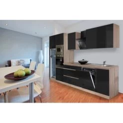 Respekta Premium Küchenzeile Grifflos 345 Cm Schwarz Hochglanz-Eiche Sägerau -Küchenwerkzeug – los geht’s! 0980 4384 glrp345hessgke 2 1