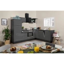 Respekta Premium Winkelküche 260 X 200 Cm Grau Hochglanz-Eiche Grau