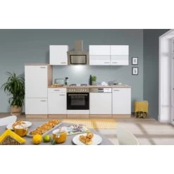 Respekta Economy Küchenzeile KB280ESWS 280 Cm Weiß-Eiche Sägerau