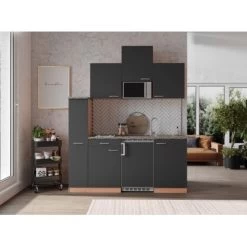 Respekta Economy Küchenzeile KB180BGMIC 180 Cm Grau-Buche Glänzend