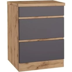 Held Möbel Küchenunterschrank Turin 60 Cm Mit Auszügen Graphit/Wotaneiche