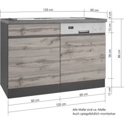Held Möbel Spülenunterschrank Turin 120 Cm Mit GSP-Blende Graphit/Wotaneiche -Küchenwerkzeug – los geht’s! 189434 11016600 VM 05