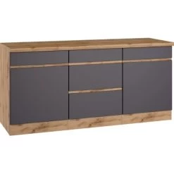 Held Möbel Küchenunterschrank Turin 180 Cm Graphit/Wotaneiche