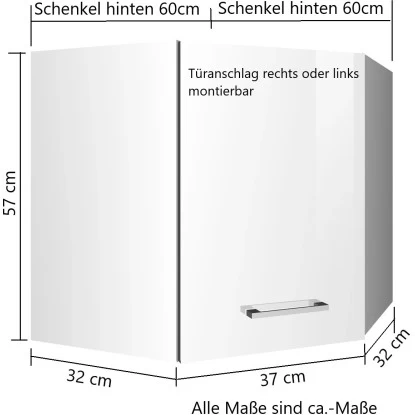 Held Möbel Küchen-Eck-Hängeschrank Mailand 60 Cm Hochglanz Graphit/Graphit 5 Held Möbel Küchen-Eck-Hängeschrank Mailand 60 Cm Hochglanz Graphit/Graphit – Bild 3