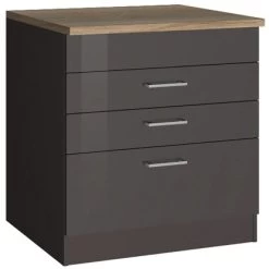 Held Möbel Kochfeldumbauschrank Mailand 80 Cm Hochglanz Graphit/Graphit