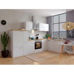 Respekta Winkelküche KBL310WWCG 310 X 172 Cm Weiß-Butcher Nussbaum