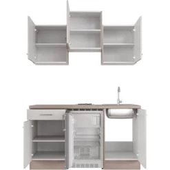 Flex-Well Exclusiv Singleküche Eico 150 Cm Magnolienweiß - Tennessee Eiche -Küchenwerkzeug – los geht’s! 1 4051 EicoG1501001000open