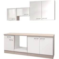 Flex-Well Küchenzeile 210 Cm Ohne E-Geräte Abaco Perlmutt Glänzend - Akazie