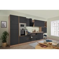 Respekta Premium Küchenzeile Grifflos 445 Cm Grau Hochglanz-Eiche Sägerau