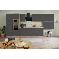 Respekta Premium Küchenzeile Grifflos 445 Cm Grau Hochglanz-Eiche Sägerau -Küchenwerkzeug – los geht’s! 2440 4384 GLRP445HESGGKE 2