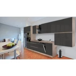 Respekta Premium Küchenzeile Grifflos 445 Cm Grau Hochglanz-Eiche Sägerau -Küchenwerkzeug – los geht’s! 2440 4384 glrp445hesggke 2 1