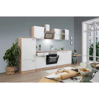 Respekta Küchenzeile 270 Cm Mit Glaskeramikkochfeld Weiß - Eiche Sägerau 5 Respekta Küchenzeile 270 Cm Mit Glaskeramikkochfeld Weiß - Eiche Sägerau – Bild 3