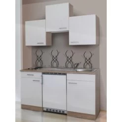 Respekta Küchenzeile KB150ESWC 150 Cm Weiß-Eiche Sägerau