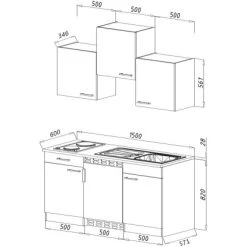 Respekta Küchenzeile KB150ESSMIC 150 Cm Schwarz-Eiche Sägeräu Nachbildung -Küchenwerkzeug – los geht’s! 3125218 4384 3