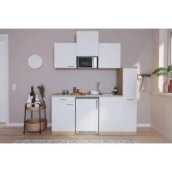 Respekta Küchenzeile KB180ESWMIC 180 Cm Weiß-Eiche Sägeräu Nachbildung