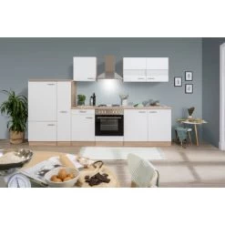 Respekta Küchenzeile KB300ESW 300 Cm Weiß-Eiche Sägerau Nachbildung