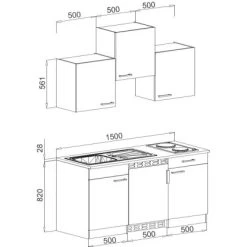Respekta Küchenzeile KB150WGMI 150 Cm Grau-Weiß Glänzend -Küchenwerkzeug – los geht’s! 3304714 4384 3