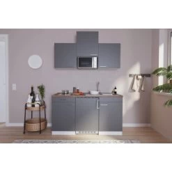 Respekta Küchenzeile KB150WGMIC 150 Cm Grau-Weiß