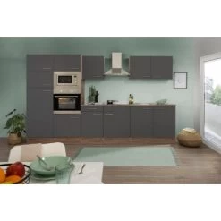 Respekta Küchenzeile KB330EYGMIGKE 330 Cm Grau Seidengl.-Eiche York Nachbildung