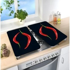 Wenko Herdabdeckplatte Universal Peperoni Duo 2er-Set Für Alle Herdarten -Küchenwerkzeug – los geht’s! 389365 1068 04
