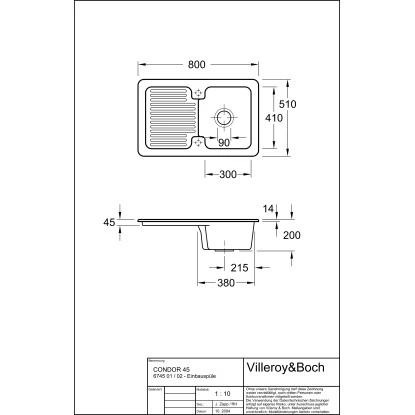 Villeroy & Boch Einbauspüle Condor 45 Ablaufg. Keramik Weiß Alpin CeramicPlus 4 Villeroy & Boch Einbauspüle Condor 45 Ablaufg. Keramik Weiß Alpin CeramicPlus – Bild 2