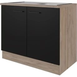 Flex-Well Exclusiv Spülenunterschrank Capri 100 Cm Schwarz Matt-Endgrain Oak