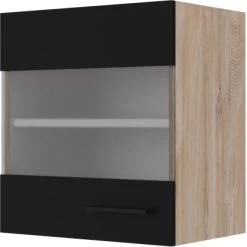 Flex-Well Exclusiv Glas-Oberschrank Capri 50 Cm Schwarz Matt-Endgrain Oak