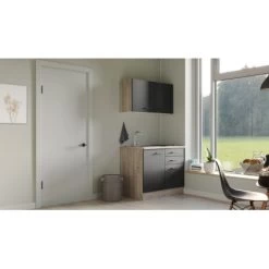 Flex-Well Exclusiv Miniküche Capri 100 Cm Schwarz Matt-Endgrain Oak -Küchenwerkzeug – los geht’s! 4047584070407 4051 AB 02