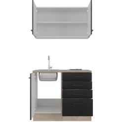 Flex-Well Exclusiv Miniküche Capri 100 Cm Schwarz Matt-Endgrain Oak -Küchenwerkzeug – los geht’s! 4047584070407 4051 S 02