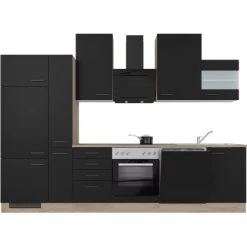 Flex-Well Exclusiv Küchenzeile Capri 310 Cm Schwarz Matt-Endgrain Oak -Küchenwerkzeug – los geht’s! 4047584070483 4051 S 01