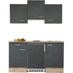 Flex-Well Exclusiv Singleküche Morena 150 Cm Basaltgrau Matt-San Remo Eiche Hell -Küchenwerkzeug – los geht’s! 4051 G1501001000MORENAfree