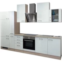 Flex-Well Exclusiv Küchenzeile Abaco 310 Cm Perlmutt Glänzend - Akazie -Küchenwerkzeug – los geht’s! 4051 G3102604012Abacofrei