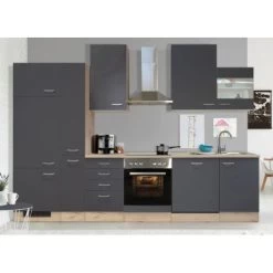 Flex-Well Exclusiv Küchenzeile Morena 310 Cm Basaltgrau Matt-San Remo Eiche Hell