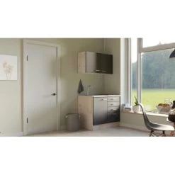 Flex-Well Exclusiv Miniküche Morena 100 Cm Basaltgrau Matt - San Remo Eiche