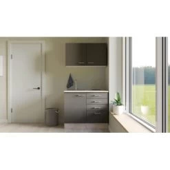 Flex-Well Exclusiv Miniküche Morena 100 Cm Basaltgrau Matt - San Remo Eiche -Küchenwerkzeug – los geht’s! 4051 Morena G100501000cam2