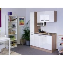 Flex-Well Singleküche 130 Cm Valero Hochglanz Weiß-Sonoma Eiche