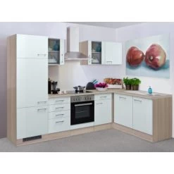 Flex-Well Exclusiv Winkelküche Abaco 280 Cm Perlmutt Glänzend-Akazie Nachbildung