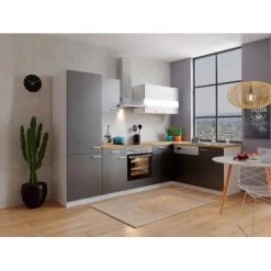 Respekta Winkelküche KBL280WGCGKEG 280 X 172 Cm Grau-Weiß-Butcher Nussbaum