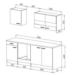 Respekta Küchenzeile KB210ESWC 210 Cm Weiß-Eiche Sägerau Nachbildung -Küchenwerkzeug – los geht’s! 488 4384 102021 KB210ESW 3