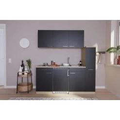 Respekta Küchenzeile KB180ESS 180 Cm Schwarz-Eiche Sonoma Sägerau Nachbildung