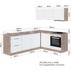 Held Möbel Winkelküche 240 Cm - 180 Cm Matt Weiß-Wotaneiche Ohne E-Geräte -Küchenwerkzeug – los geht’s! 50014 11016600 1013.6291 5