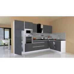 Respekta Premium Winkelküche Grifflos 345 Cm Grau Hochglanz-Weiß -Küchenwerkzeug – los geht’s! 511 4384 GLRPL345HWGGKE 01