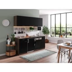 Respekta Küchenzeile KB195EYSMIC 195 Cm Schwarz-Eiche York Nachbildung